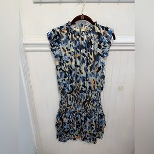 The Impeccable Pig Blue Multi-Print Ruffle Midi Dress